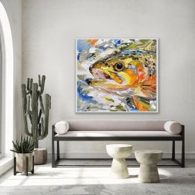 Trout Fish Oil Painting On Canvas Fish Original Canvas Fine Art Animals Wall All Decor Gifts for Him (style: 01, size: 100x100cm)