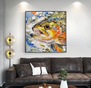 Trout Fish Oil Painting On Canvas Fish Original Canvas Fine Art Animals Wall All Decor Gifts for Him (style: 01, size: 60x60cm)
