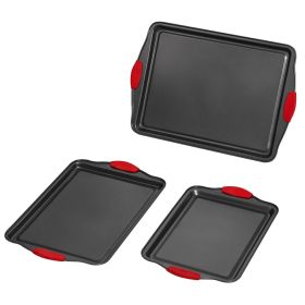 Baking Pans Set, 3-Piece, Nonstick Carbon Steel Cookware Sheets & Trays, Stackable Kitchen Oven Bakeware Cooking Sets with Silicone Handles (Default: Default)
