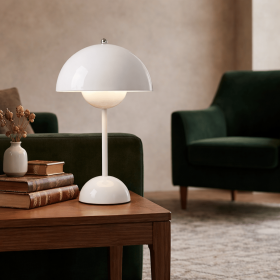 Modern Mushroom Table Lamp, USB Rechargeable Bedside Lamp with 3 Color Temperatures, Dimmable Touch Control Night Light for Bedroom, Living Room, Desk (Color: White)