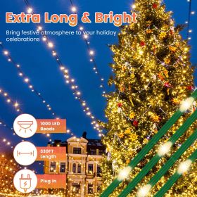330FT Christmas String Lights 1000 LED, 8 Modes & 8 Brightness Levels with Remote & Timer, IP44 Waterproof Extra-Long Lights for Tree Patio Yard Decor (Color: Warm)