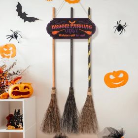 Halloween Decorations Broom Parking Sign with 3 Witch Brooms Ã¢â‚¬â€œ Themed Wooden Sign Porch Decor for Indoor Outdoor Door Home Wall Halloween Party (Color: Without Lights)