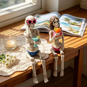 Summer Decorations Halloween Skeleton Statue - Collectible Figurines Summerween Couple with Dangling Leg Bikini Sunglass 7.5H in Perfect for Coastal T (Set name: Skeleton with Sunglass)