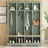 Farmhouse Hall Tree with 8 Hooks, Practical Entryway Bench with Open Compartments, 76.7"H Modern 3-in-1 Wooden Style Coat and Shoe Rack for Mudroom