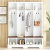 Farmhouse Hall Tree with 8 Hooks, Practical Entryway Bench with Open Compartments, 76.7"H Modern 3-in-1 Wooden Style Coat and Shoe Rack for Mudroom