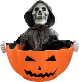Halloween Candy Bowl, Halloween Decorations Animated Skeleton Candy Dish with Motion Activated (size: 1-Skull)