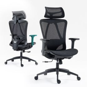 Ergonomic High Back Mesh Office Chair with Adjustable Headrest & Lumbar Support, Breathable Mesh Desk Chair with Padded Seat (Color: Black)