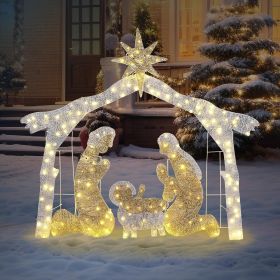 6ft 190LED Nativity Scene Brown Roof Christmas Lights, 30V 3.6W, Festive Home Decoration, Easy to Maintain, Create a Warm Holiday Atmosphere (Color: Silver)