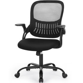 Office Mid Back Ergonomic Mesh Computer Desk Larger Seat Executive Height Adjustable Swivel Task Chair with Lumbar Support (Color: Black)