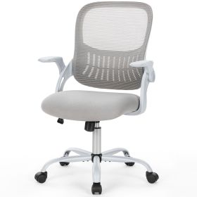 Office Mid Back Ergonomic Mesh Computer Desk Larger Seat Executive Height Adjustable Swivel Task Chair with Lumbar Support (Color: Grey)