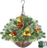 1pcs 20 Inch Christmas Hanging Basket Decorations with 30LED Warm White&Multicolored Light, Remote Control, 8 Mode, Timer