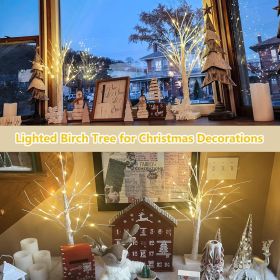 2-Pack 2FT Lighted Birch Tree with Timer for Christmas Decorations Indoor, Artificial Birch Tree with 48 LED Warm White Lights (size: 2 Pack)
