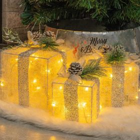 Set of 3 Christmas Lighted Gift Boxes (Color: Warm White)