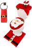 5 Pieces Christmas Theme Bathroom Decoration Set w/Toilet Seat Cover, Rugs, Tank Cover, Toilet Paper Box Cover and Santa Towel for Xmas Indoor Décor