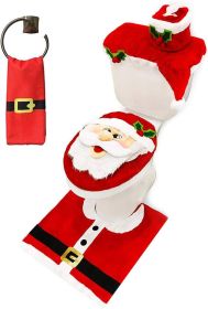 5 Pieces Christmas Theme Bathroom Decoration Set w/Toilet Seat Cover, Rugs, Tank Cover, Toilet Paper Box Cover and Santa Towel for Xmas Indoor Décor (Style Name: Santa)