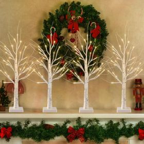 2-Pack 2FT Lighted Birch Tree with Timer for Christmas Decorations Indoor, Artificial Birch Tree with 48 LED Warm White Lights (size: 4 Pack)