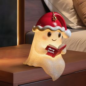 Christmas Decorations Ghost Reading Book Lamp with Santa Hat (size: 15cm/5.9in)