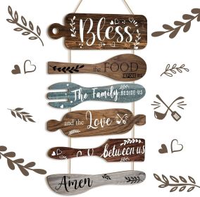6 Pcs Bless The Food Before Us Farmhouse Kitchen Wall Decor Dining Room Collage Decorations Wall Art Rustic Hanging Wooden Roped Sign 13x21 Inches Ver (Mounting Type: Wall Mount)
