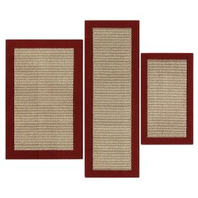 Machine Washable Faux Sisal Gray Indoor Accent Rug Set, 3-Piece Set (Color: 3PC - 1'8"x2'6", 2'6"x3'10",Red, 1'9"x5')