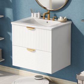 Modern 24-Inch Wall-Mounted Bathroom vanity with 2 Drawers, White - Ideal for Small Bathrooms (Color: White)