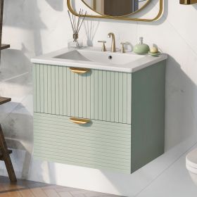 Modern 24-Inch Wall-Mounted Bathroom vanity with 2 Drawers, White - Ideal for Small Bathrooms (Color: Green)