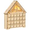 Christmas Advent Calendar, Light Up Wooden Holiday Decoration with 24 Countdown Drawers and LED Lights for Kids and Adults, Battery Operated, Natural