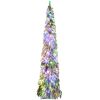 Tall Prelit Pencil Artificial Christmas Tree Holiday Décor with Snow Flocked Branches, Warm White or Colorful LED Lights, Downswept Shape