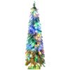 Tall Prelit Pencil Artificial Christmas Tree Holiday Décor with Snow Flocked Branches, Warm White or Colorful LED Lights, Downswept Shape