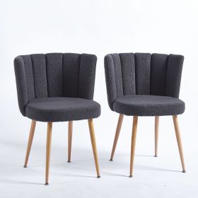 Modern dining chair(set of 2) with iron tube wood color legs, shorthair cushions and comfortable backrest, suitable for dining room, living room, cafe (Color: Grey, Material: Fabric)