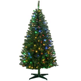 Pre-lit Artificial Christmas Tree Holiday Décor with Branches, Warm White or Colorful LED Lights, Auto Open (Color: Green, size: 6ft)