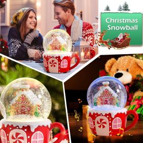 Christmas Snow Globes Gingerbread Man Village House in Cup Christmas Snow Globe with 8 Songs Color Changing Battery Operated Musical Box for Christmas (Color: Mixed colors)