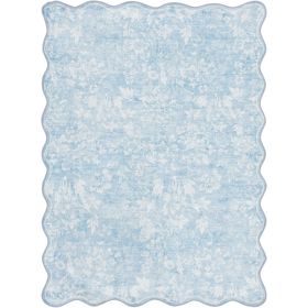 36"x56" Blue Feather Faux Fur Scalloped Indoor Accent Rug (Color: Blue)