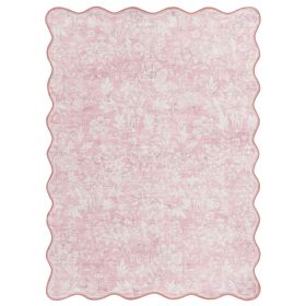 36"x56" Blue Feather Faux Fur Scalloped Indoor Accent Rug (Color: Pink)