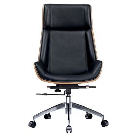 Genuine Leather Ergonomic Office Chair Boss Swivel Armless Seat Chair High Back (Color: Black Walnut)
