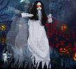 Scary Halloween Decorations Outdoor, Halloween Hanging Swinging Doll Girl with Sound & Slap Activated, Light Up Eyes Creepy Sound Expressions