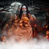 Scary Halloween Decorations Outdoor, Halloween Hanging Swinging Doll Girl with Sound & Slap Activated, Light Up Eyes Creepy Sound Expressions