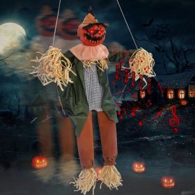 Scary Halloween Decorations Outdoor, Halloween Hanging Swinging Doll Girl with Sound & Slap Activated, Light Up Eyes Creepy Sound Expressions (style: Halloween hanging pumpkin)