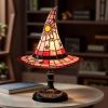 Lamps, Handcrafted Stained Glass Resin Wizard Hat Light Gothic Table Lamp for Halloween Decor, Spooky Night Light for Bedroom and Indoor Parties