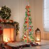 6ft Pop up Artificial Christmas Pine Tree with 150 Warm White Lights, Xmas Tree Holiday Party Decorations with Sturdy Metal Stand (Gold&Silver)