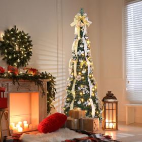 6ft Pop up Artificial Christmas Pine Tree with 150 Warm White Lights, Xmas Tree Holiday Party Decorations with Sturdy Metal Stand (Gold&Silver) (Color: Gold & Silver)