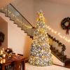 6ft Pop up Artificial Christmas Pine Tree with 150 Warm White Lights, Xmas Tree Holiday Party Decorations with Sturdy Metal Stand (Gold&Silver)