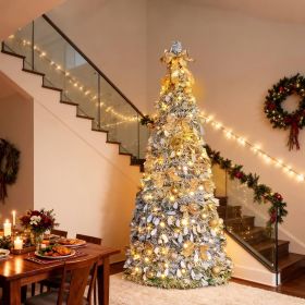 6ft Pop up Artificial Christmas Pine Tree with 150 Warm White Lights, Xmas Tree Holiday Party Decorations with Sturdy Metal Stand (Gold&Silver) (Color: Gold)