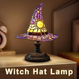 Handmade Gothic Witch Hat Night Light Ã¢â‚¬â€œWitch Hat Lamp Stained Glass LED Lamp, Spooky Halloween Decor, Indoor & Outdoor Witchcraft Gift (Color: Purple)