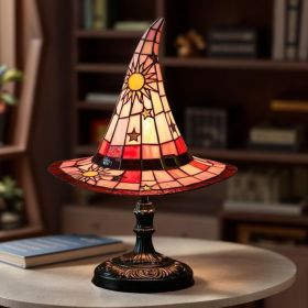 Handmade Gothic Witch Hat Night Light Ã¢â‚¬â€œWitch Hat Lamp Stained Glass LED Lamp, Spooky Halloween Decor, Indoor & Outdoor Witchcraft Gift (Color: Red)