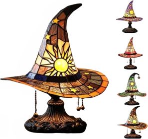 Handmade Gothic Witch Hat Night Light Ã¢â‚¬â€œWitch Hat Lamp Stained Glass LED Lamp, Spooky Halloween Decor, Indoor & Outdoor Witchcraft Gift (Color: yellow)