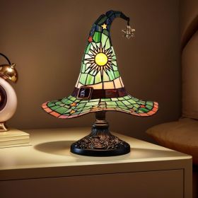 Handmade Gothic Witch Hat Night Light Ã¢â‚¬â€œWitch Hat Lamp Stained Glass LED Lamp, Spooky Halloween Decor, Indoor & Outdoor Witchcraft Gift (Color: Green)