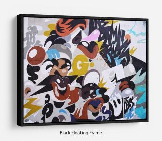 Abstract Graffiti Floating Frame Canvas (Color: Dark Walnut, size: 16" x 12" / 42cm x 30cm (approx))