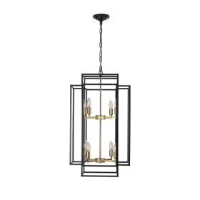 8 Lights Black & Gold Lantern Tiered Chandelier, Industrial Farmhouse Chandelier - No Bulbs Unavailable Platform- Temu (Option: Black and gold)