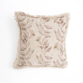 Linen Printed Cushion With Fringes  Brown (Option: BROWN)