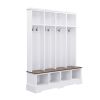 Farmhouse Hall Tree with 8 Hooks, Practical Entryway Bench with Open Compartments, 76.7"H Modern 3-in-1 Wooden Style Coat and Shoe Rack for Mudroom